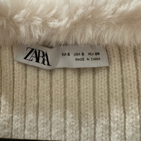 ZARA FAUX FUR LAPEL COLLAR KNIT CARDIGAN - Picture 4 of 4